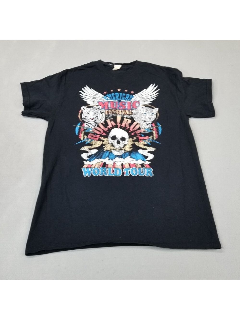 American Music Festival Rock And Roll World Tour T-shirt Size Small Black Retro - Picture 2 of 7